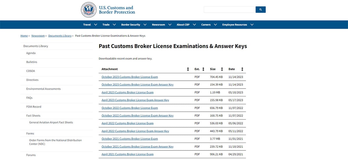 Previous exam tasks can be found on the CBP website.